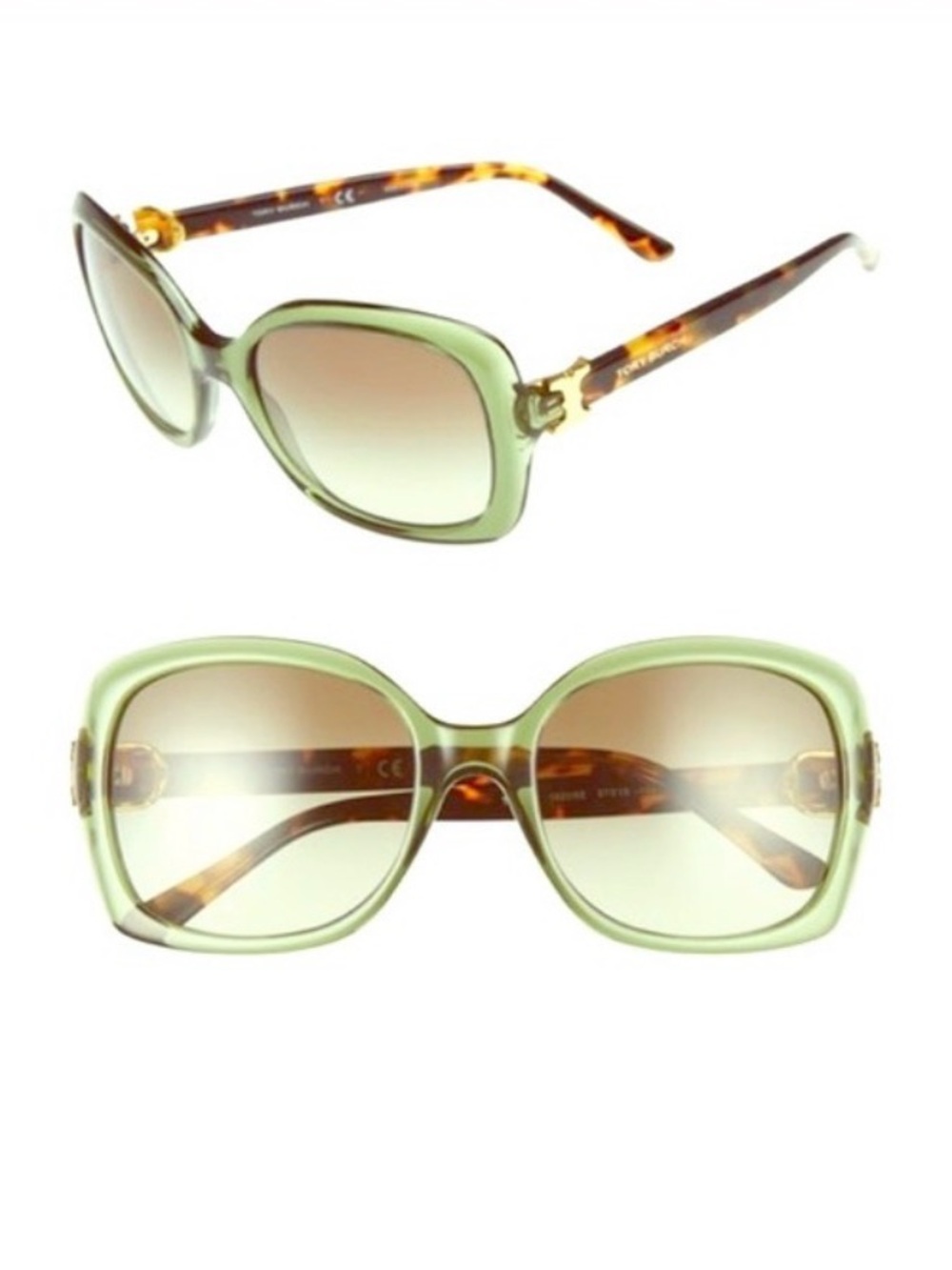 Tory Burch Olive Green Oversized Sunglasses with Tortoiseshell Temples